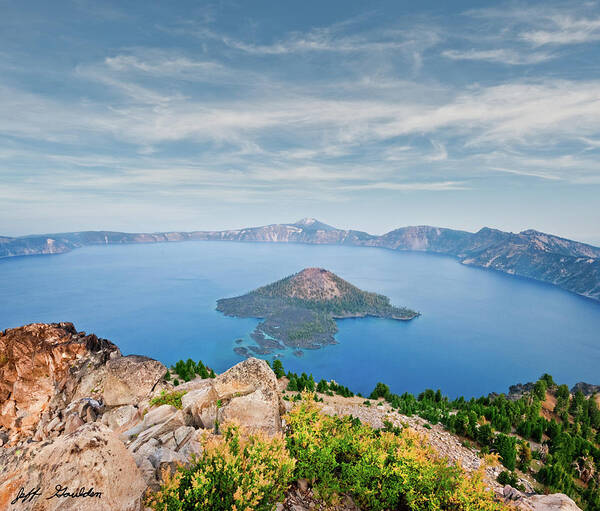 Aerial View Poster featuring the photograph Crater Lake in the Evening by Jeff Goulden