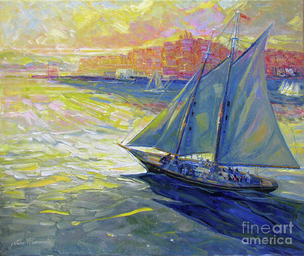 Sail Boat Poster featuring the painting A Sun Set Sail, Gloucester by John McCormick