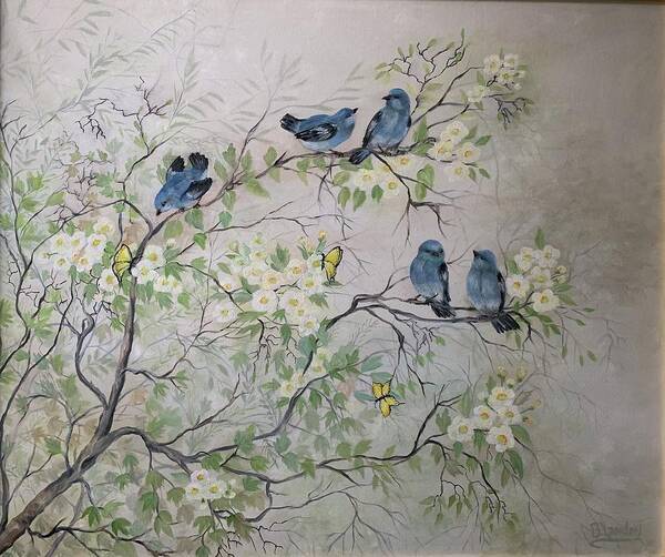 Birds Poster featuring the painting Among the Blooms by Barbara Landry