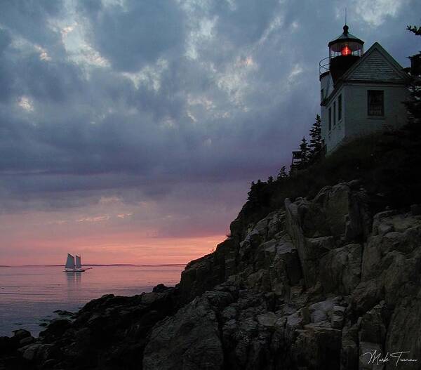 Acadia Poster featuring the photograph Bass Harbor Light Sunset by Mark Truman