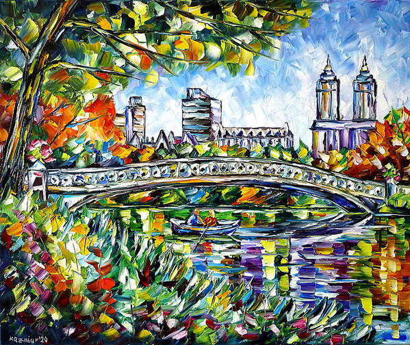 Colorful Cityscape Poster featuring the painting Central Park, New York by Mirek Kuzniar