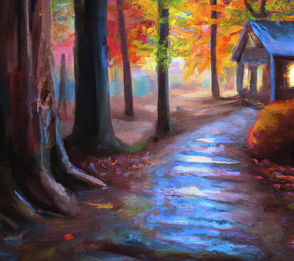 Cabin Poster featuring the digital art Coming Home to a Cozy Cabin by Alison Frank