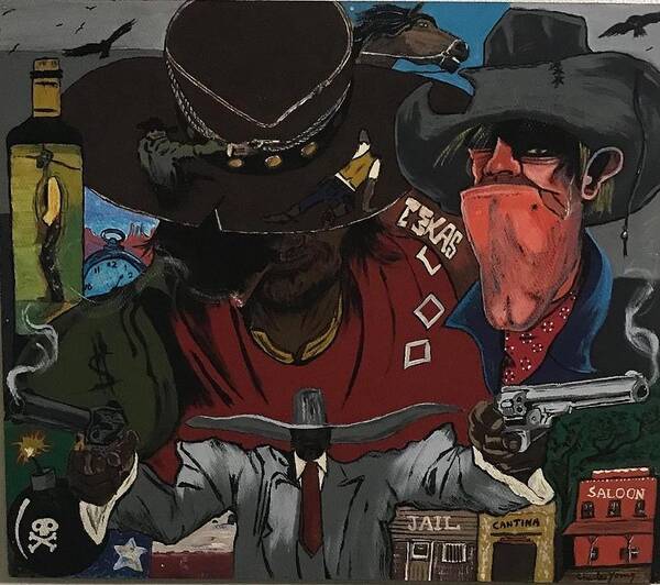  Poster featuring the painting Cowboy Collage by Charles Young