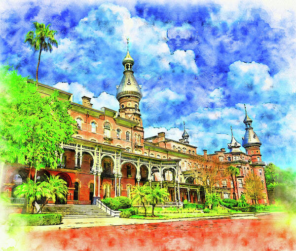 Henry B. Plant Museum Poster featuring the digital art Henry B. Plant Museum in Tampa, Florida - pen and watercolor by Nicko Prints