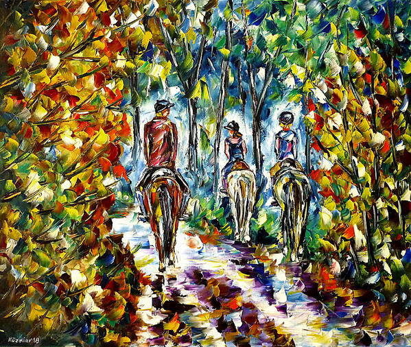 Family Ride Poster featuring the painting Horseback Ride by Mirek Kuzniar