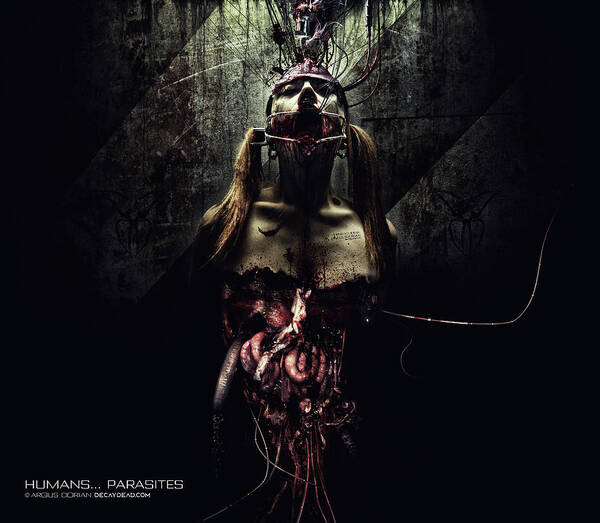 Alien Poster featuring the digital art Humans Parasites by Argus Dorian
