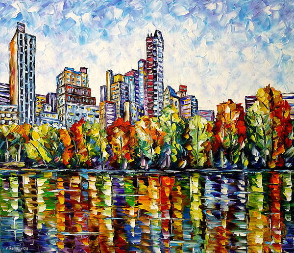 Colorful Cityscape Poster featuring the painting Indian Summer In The Central Park by Mirek Kuzniar
