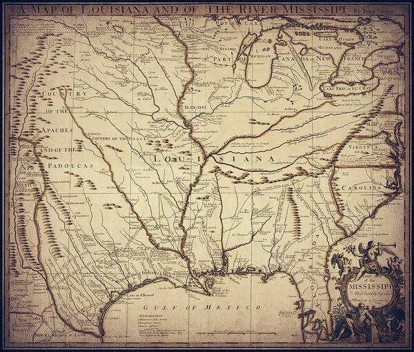 Louisiana Map Poster featuring the photograph Louisiana and Mississippi River Vintage Map 1721 Sepia by Carol Japp