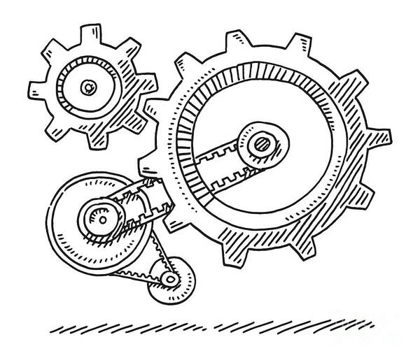 Continuous Line Drawing Of Gears Wheel Gears Are Drawn By A Single Line On  A White Background Vector Vector Stock Illustration  Download Image Now   iStock