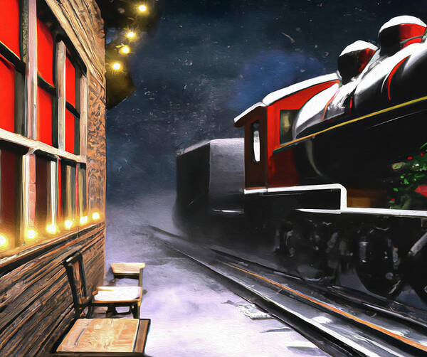Steam Train Poster featuring the digital art North Pole Station by Alison Frank