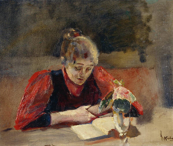 Christian Krohg Poster featuring the painting Oda sits and read, 1888 by O Vaering by Christian Krohg
