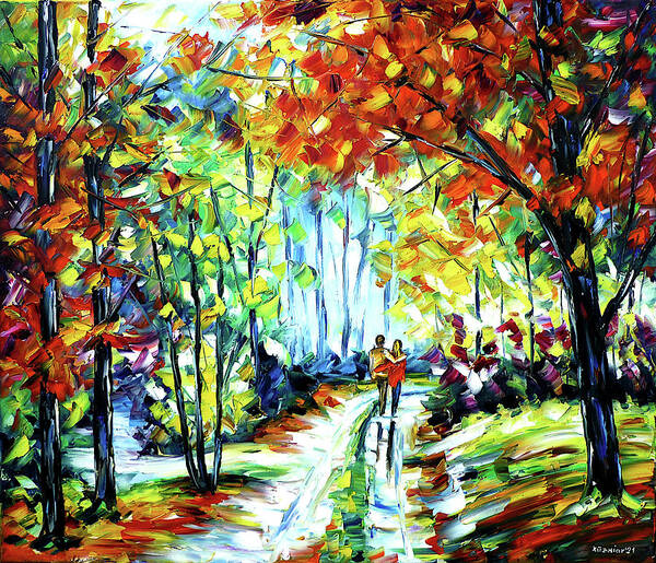 Autumn Walk Poster featuring the painting On An Autumn Day by Mirek Kuzniar