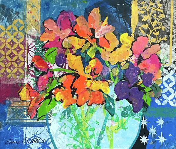 Mixed Flower Bouquet Poster featuring the painting Patio Profusion by Elaine Elliott
