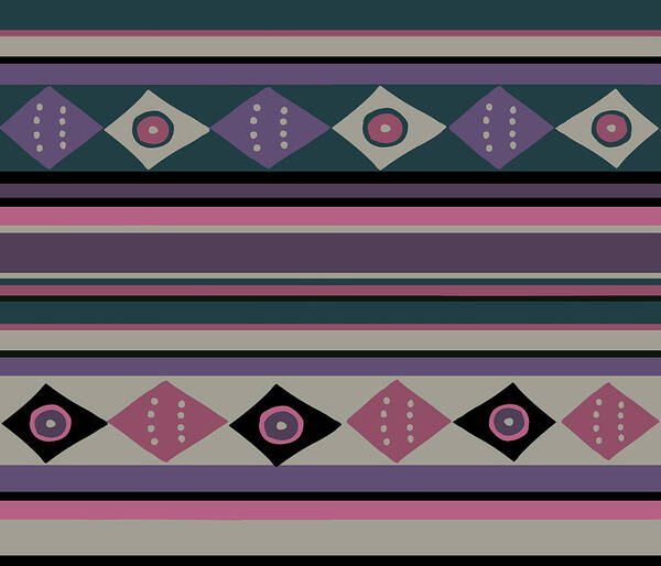 Peruvian Inca Poster featuring the digital art Peruvian Inca Ethnic Stripes - GrayGreen Ivory Pink by Vagabond Folk Art - Virginia Vivier