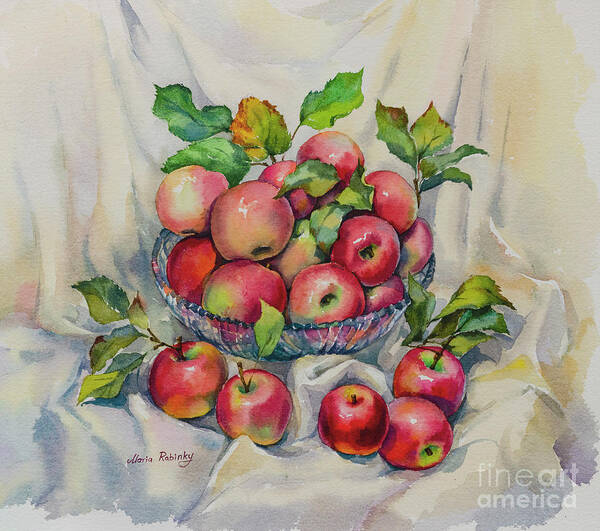 Pink Ladies Apples Poster featuring the digital art Pink Ladies Still Life by Maria Rabinky