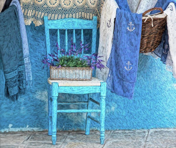 Venice Poster featuring the photograph Purple Flowers on Blue Chair by David Letts