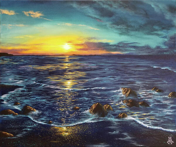 Seascape Poster featuring the painting Rhapsody in Blue by Marco Aguilar