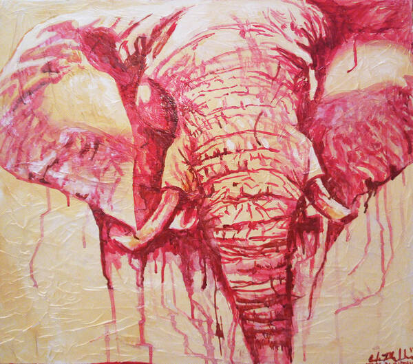 Elephants Majestic Creature Deltas Symbols Poster featuring the painting Sacred by Femme Blaicasso
