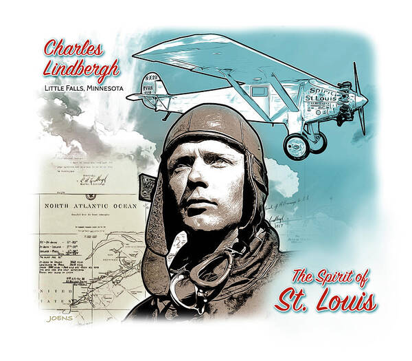 Charles Lindbergh Poster featuring the drawing Spirit of St Louis by Greg Joens
