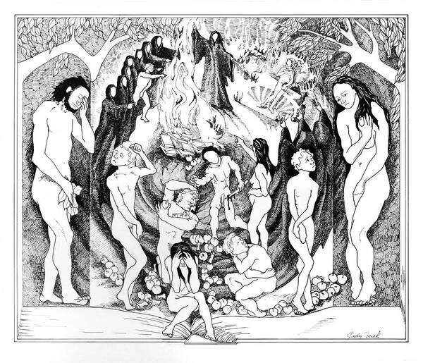 Adam And Eve Poster featuring the painting The Indoctrination of Shame by Judy Frisk