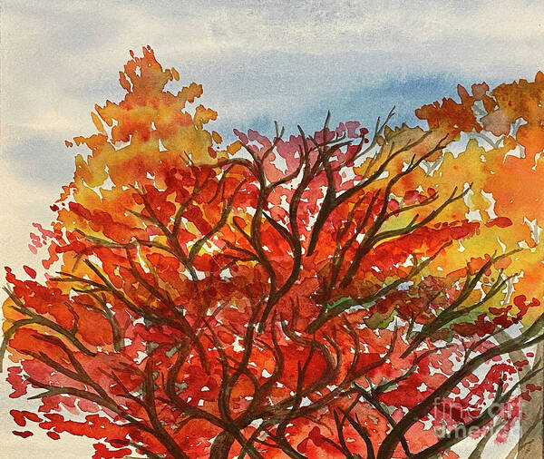 Fall Poster featuring the painting Three Fall Trees by Lisa Neuman