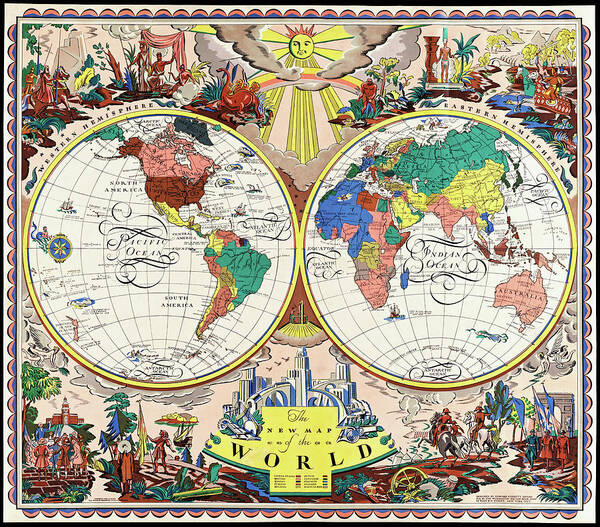 World Poster featuring the photograph Vintage Pictorial Map of The World 1928 by Carol Japp