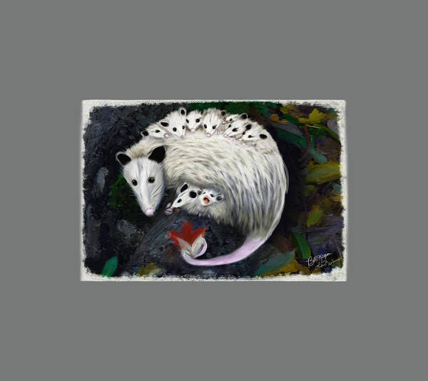 Opossum Poster featuring the digital art Virginia Opossum Mama by Lisa Redfern