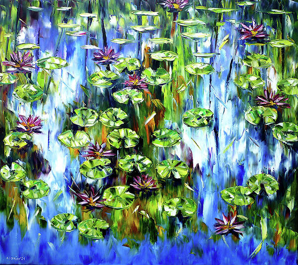 Pond Painting Poster featuring the painting Water Lilies And Lotus Flowers by Mirek Kuzniar