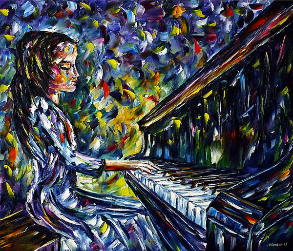 Girl Loves Piano Poster featuring the painting Young Piano Player by Mirek Kuzniar