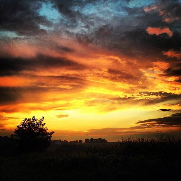 Sunset Poster featuring the photograph Country Scene from Hilltop to Hilltop #2 by Angela Rath