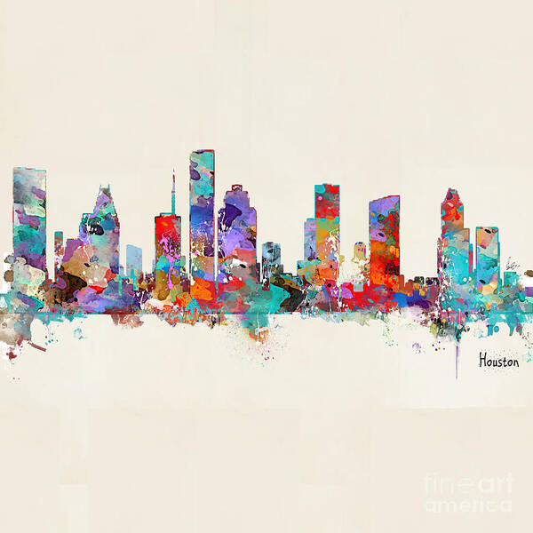 Houston Texas Skyline Poster featuring the painting Houston Texas Skyline by Bri Buckley