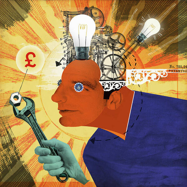 30-35 Poster featuring the photograph Light Bulbs And Cogs Inside Of Head #1 by Ikon Ikon Images