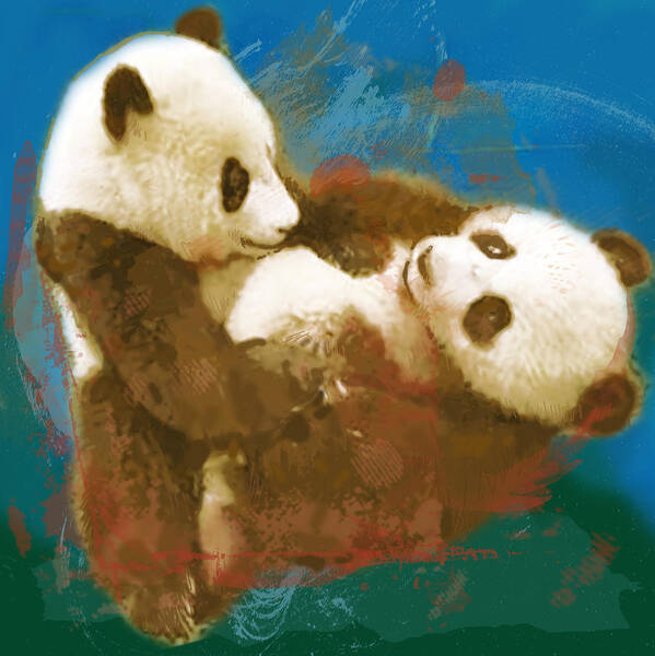 The Panda (ailuropoda Melanoleuca Poster featuring the drawing Panda - stylised drawing art poster #1 by Kim Wang