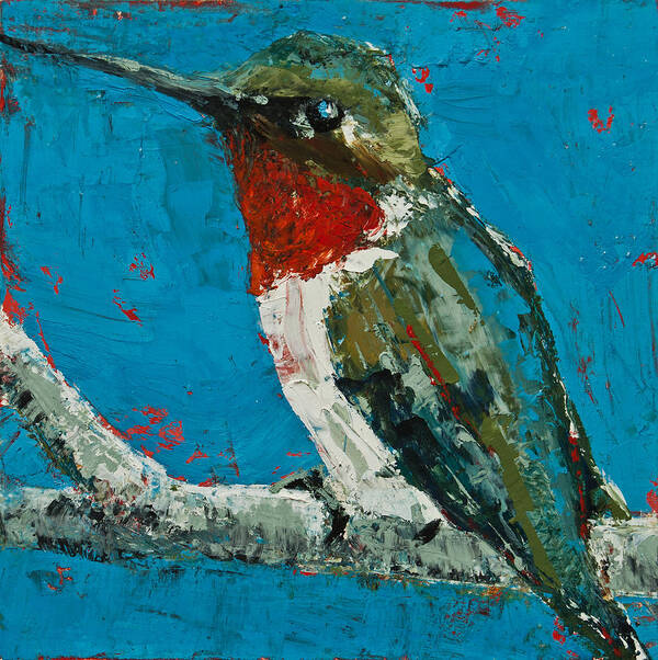 Hummingbird Poster featuring the painting Ruby-Throated Hummingbird by Jani Freimann