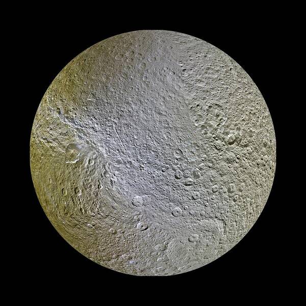 Rhea Poster featuring the photograph Saturn's Moon Rhea #1 by Nasa/jpl-caltech/space Science Institute/lunar And Planetary Institute/science Photo Library