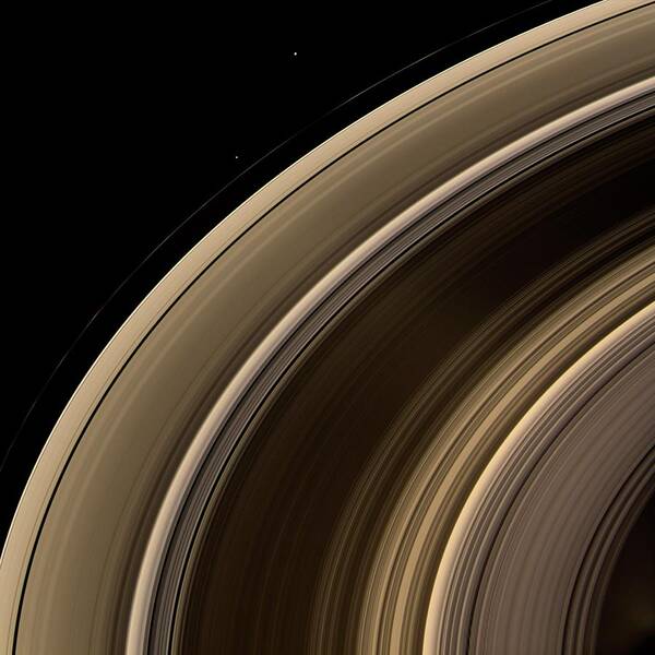 Janus Poster featuring the photograph Saturn's Rings And Moons by Nasa/jpl/space Science Institute/science Photo Library