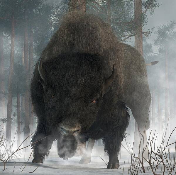Bison Poster featuring the digital art Spirit of Winter #1 by Daniel Eskridge