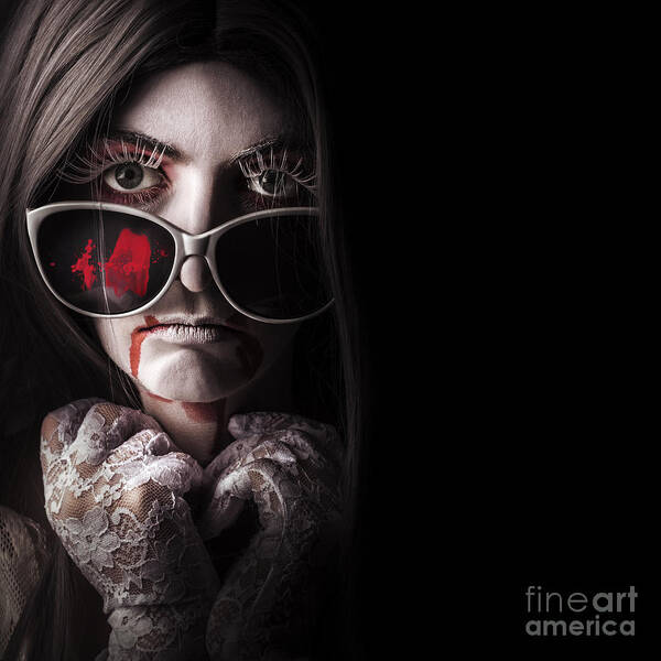 Fashion Poster featuring the photograph Vampire in the dark. Horror fashion portrait #1 by Jorgo Photography