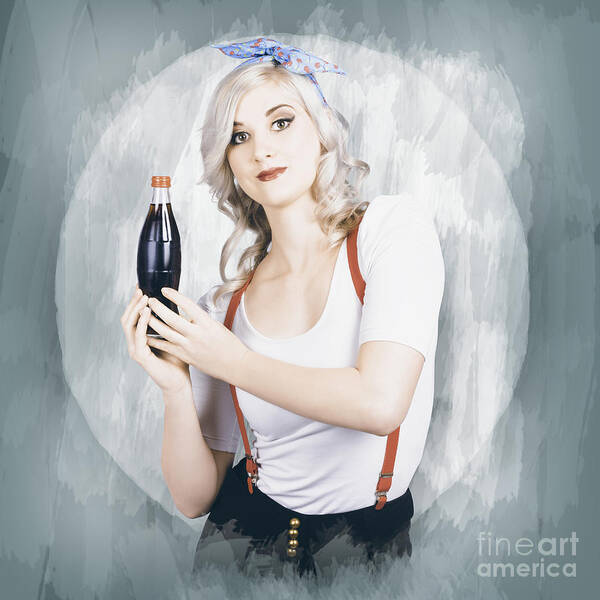Drink Poster featuring the photograph Young beautiful retro lady holding soda drink #1 by Jorgo Photography