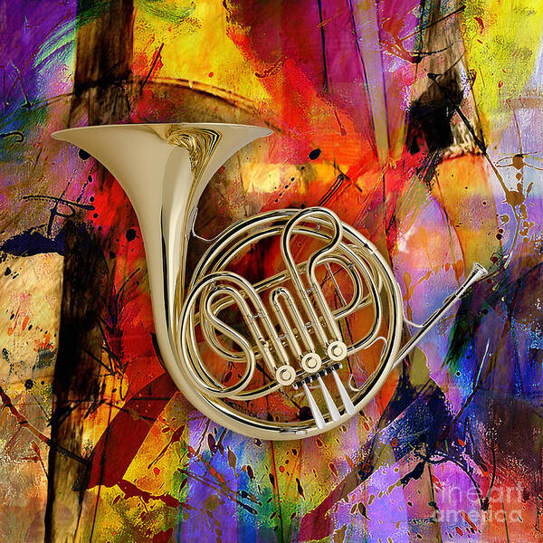 French Horn Poster featuring the mixed media French Horn #12 by Marvin Blaine