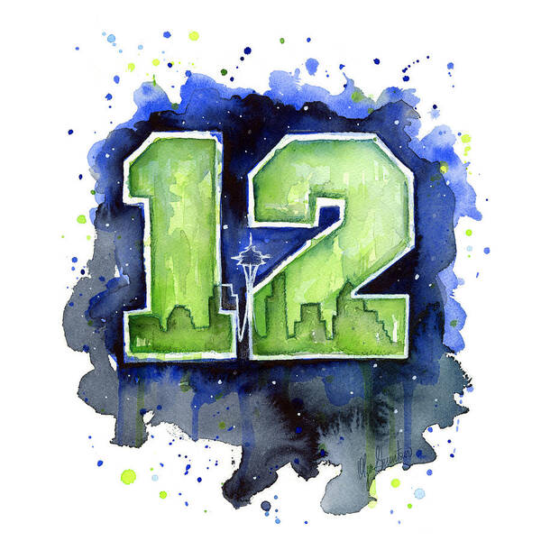 Seahawks Poster featuring the painting 12th Man Seahawks Art Seattle Go HAWKS by Olga Shvartsur