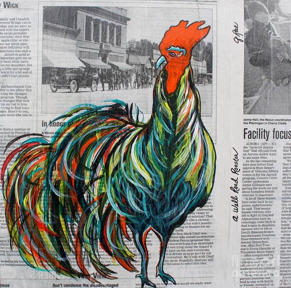 Rooster Poster featuring the painting A Well Read Rooster by Janice Pariza