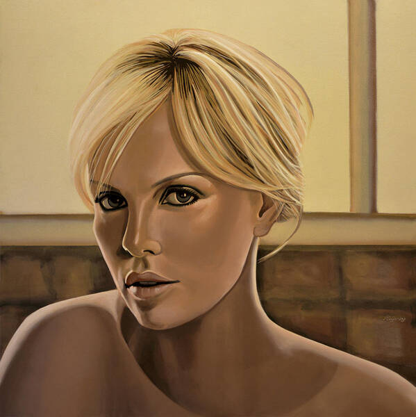 Charlize Theron Poster featuring the painting Charlize Theron Painting by Paul Meijering
