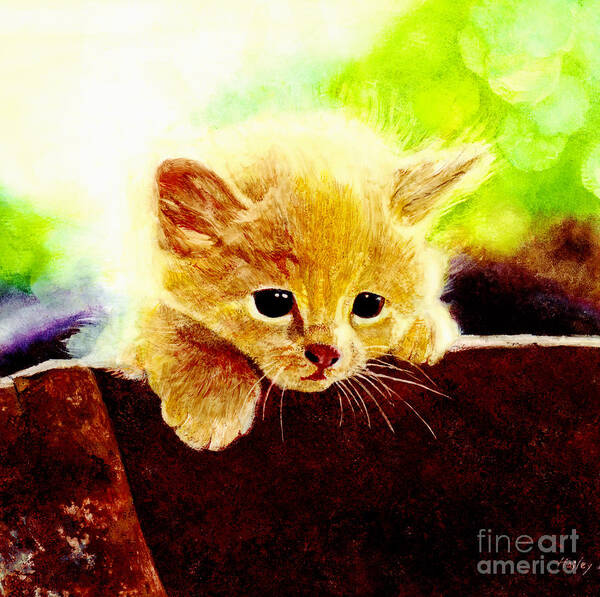Kitten Poster featuring the painting Yellow Kitten by Hailey E Herrera