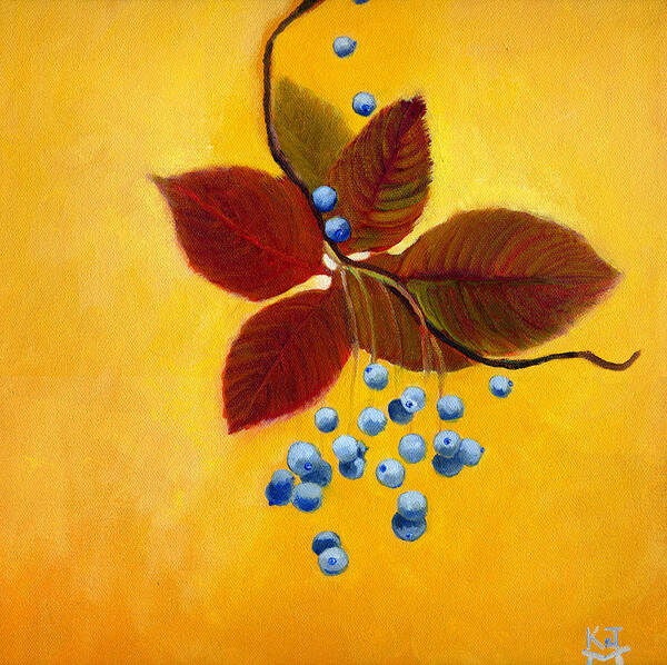 Autumn Still Life Poster featuring the painting Blue on Yellow by Katherine Miller