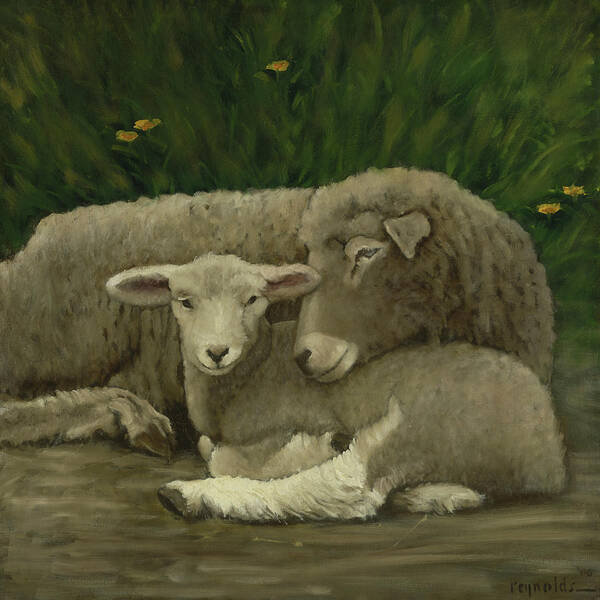 Sheep Poster featuring the painting Mother And Lamb #3 by John Reynolds