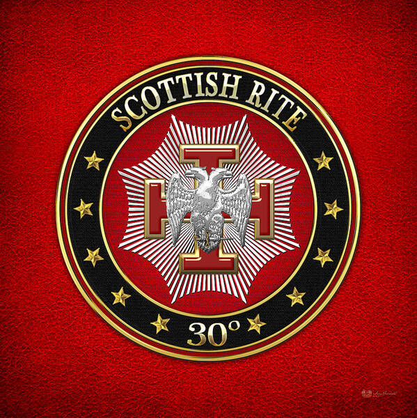 'scottish Rite' Collection By Serge Averbukh Poster featuring the digital art 30th Degree - Knight Kadosh Jewel on Red Leather by Serge Averbukh