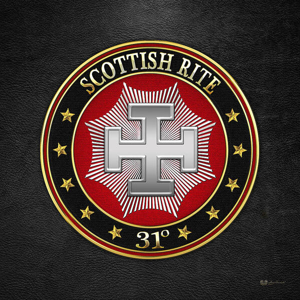 'scottish Rite' Collection By Serge Averbukh Poster featuring the digital art 31st Degree - Inspector Inquisitor Jewel on Black Leather by Serge Averbukh