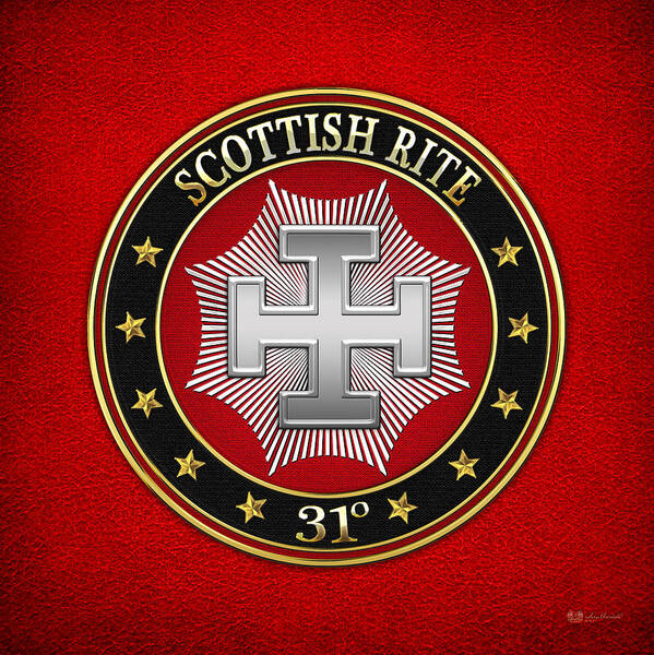 'scottish Rite' Collection By Serge Averbukh Poster featuring the digital art 31st Degree - Inspector Inquisitor Jewel on Red Leather by Serge Averbukh