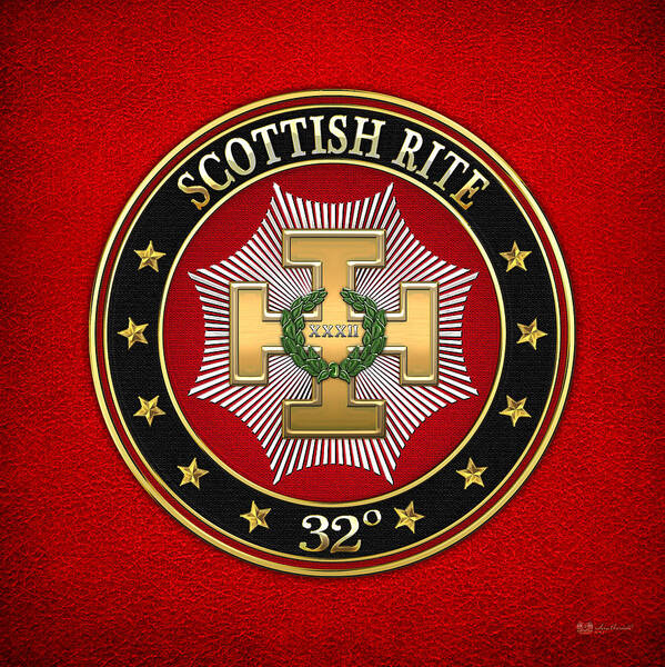 'scottish Rite' Collection By Serge Averbukh Poster featuring the digital art 32nd Degree - Master of the Royal Secret Jewel on Red Leather by Serge Averbukh